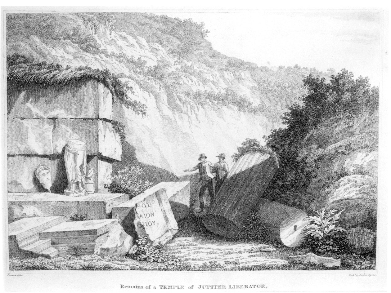 Edward Daniel Clarke (1769-1822) besøker restene av Temple of Jupiter Liberator ved Troad, fra del 2 av Travels in Various Countries of Europe, Asia and Africa, publisert 1812 (bw av English School