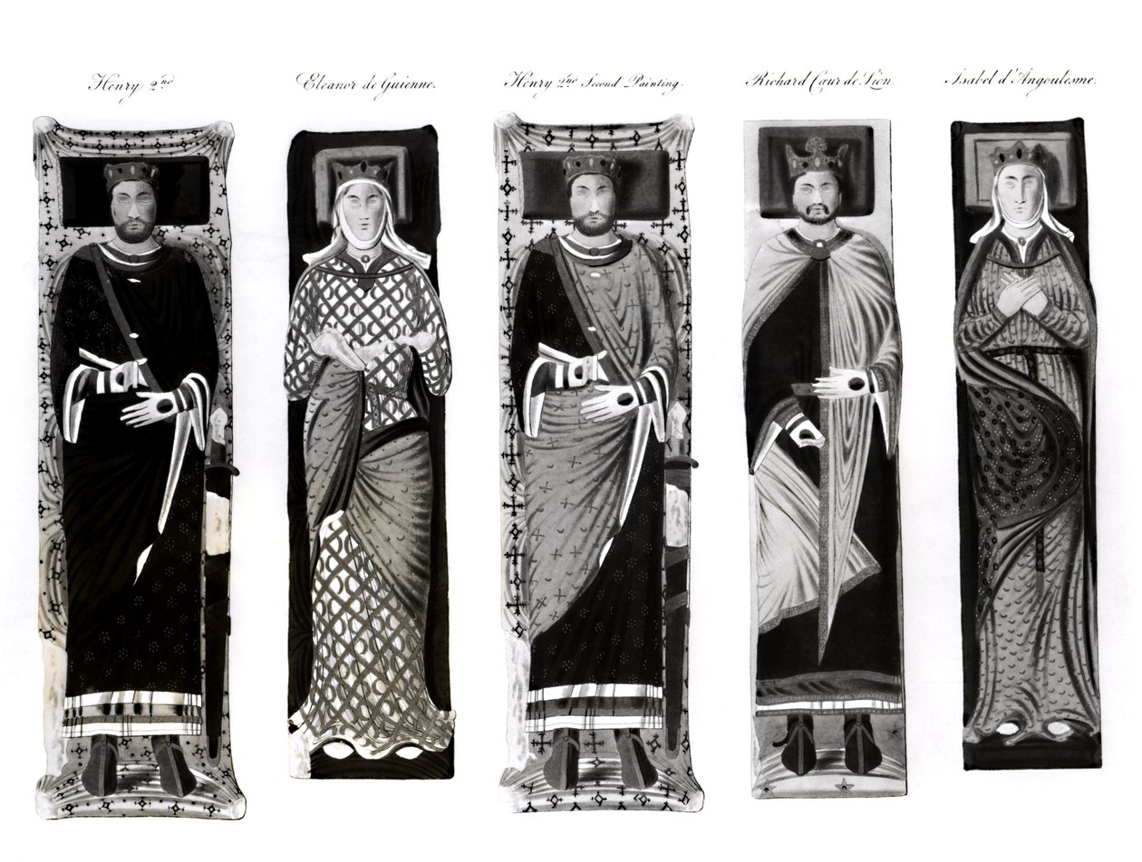 Skulpturer av Henrik II (1133-89) Eleanor av Aquitaine (ca. 1122-1204) Richard Coeur de Lion (1157-99) og Isabel d