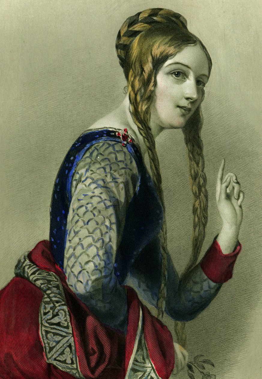 Eleanor av Aquitaine, dronning av Henry II, trykt av Henry G. Bohn, 1856 (fargegravering) av English School