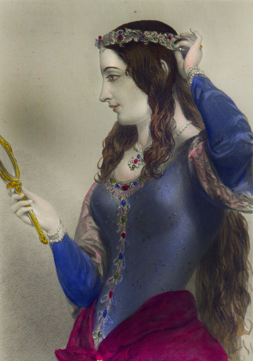 Eleanor av Provence, dronningkonsort av Henry III av England, trykt av Henry G. Bohn, London, 1856 (fargegravering) av English School