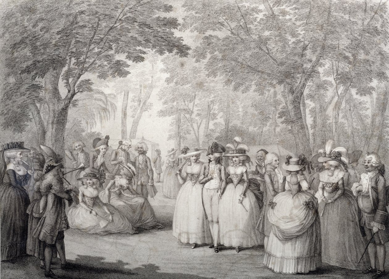 Elegante figurer i Vauxhall Gardens av English School
