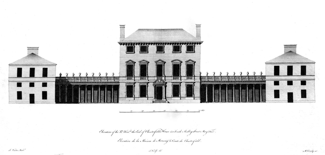 Høyde av Rt. Ærede jarlen av Chesterfields House, 1767 av English School