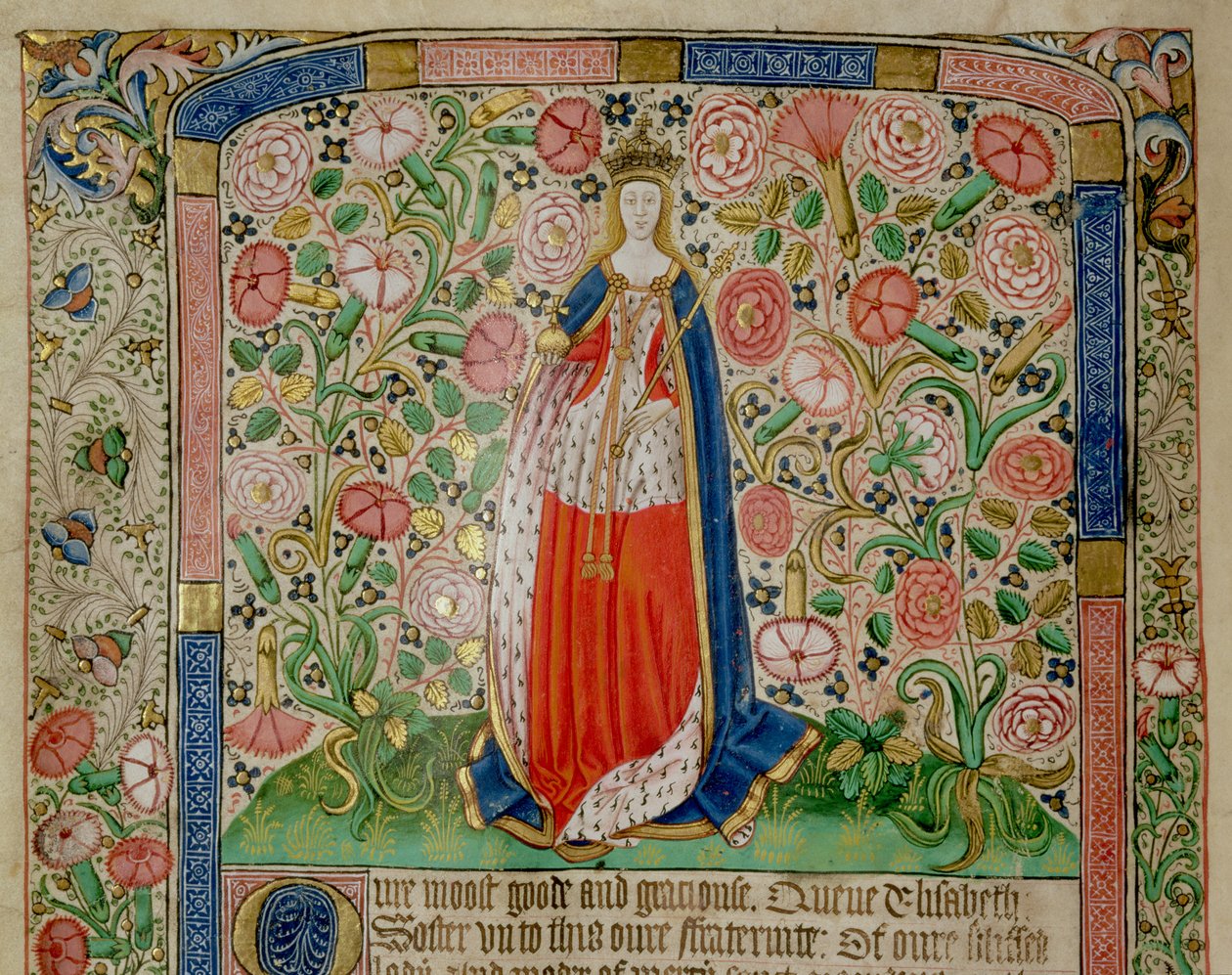 Elizabeth Woodville (ca. 1437-92) Dronningkonsort av kong Edward IV av England (1442-83) (vellum) (detalj av 70062) av English School