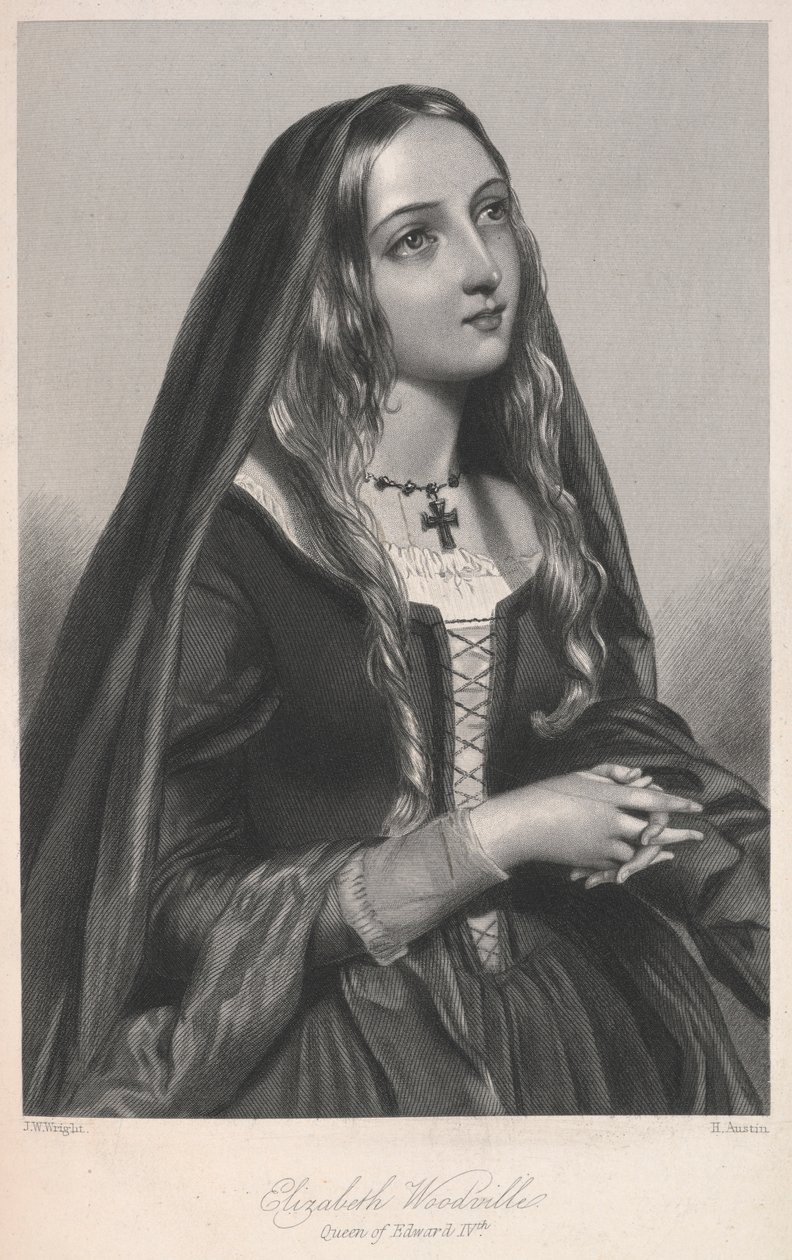 Elizabeth Woodville, Queen of Edward IV, illustrasjon fra "Biografiske skisser av dronningene av Storbritannia ... eller, Royal Book of Beauty" av Mary Howitt av English School