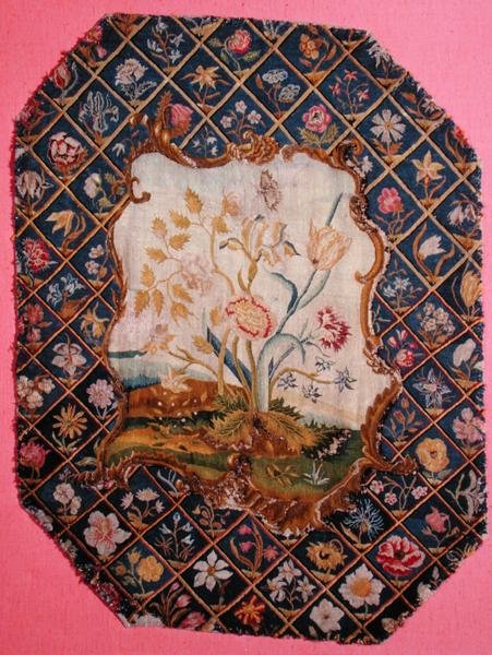 Broderi fra en brannskjerm eller stolrygg, midten av 1700-tallet (ull og silke på lin) av English School