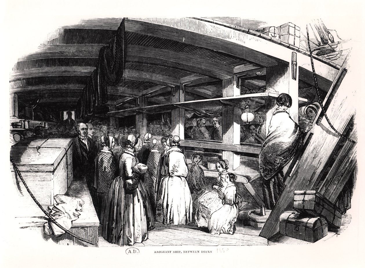 Emigrantskip, mellom dekk, 1850 av English School