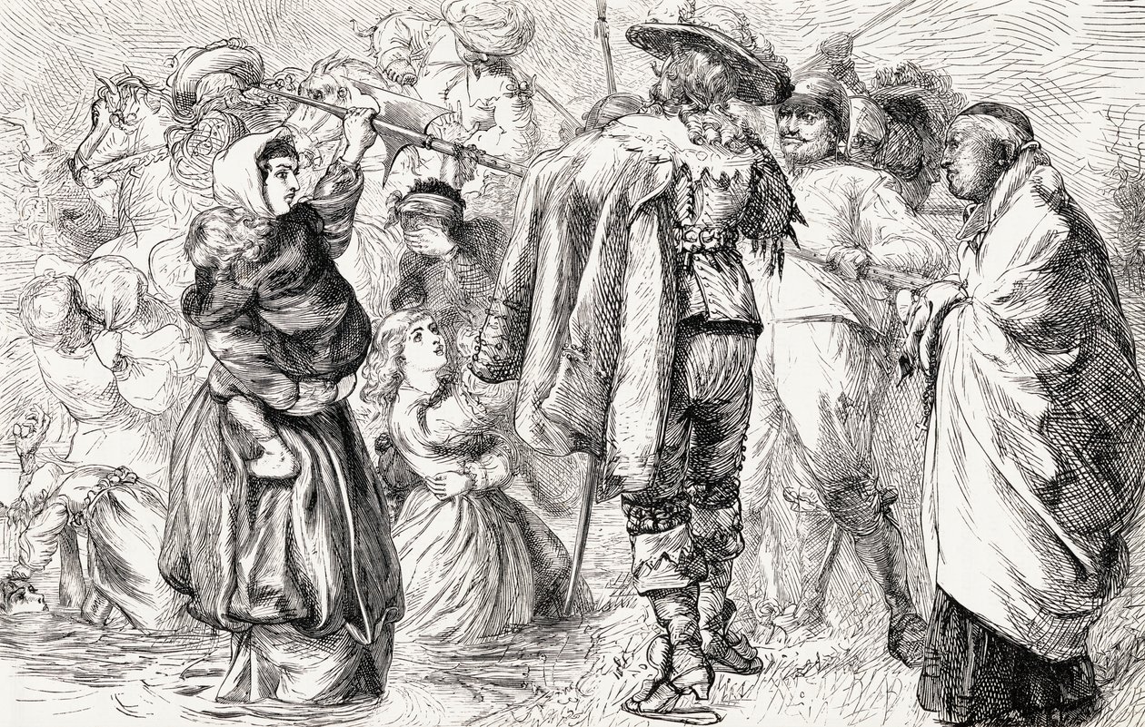 Engelske protestanter som druknet av irske katolikker under det irske opprøret i 1641, ca. 1865 (tregravering) av English School