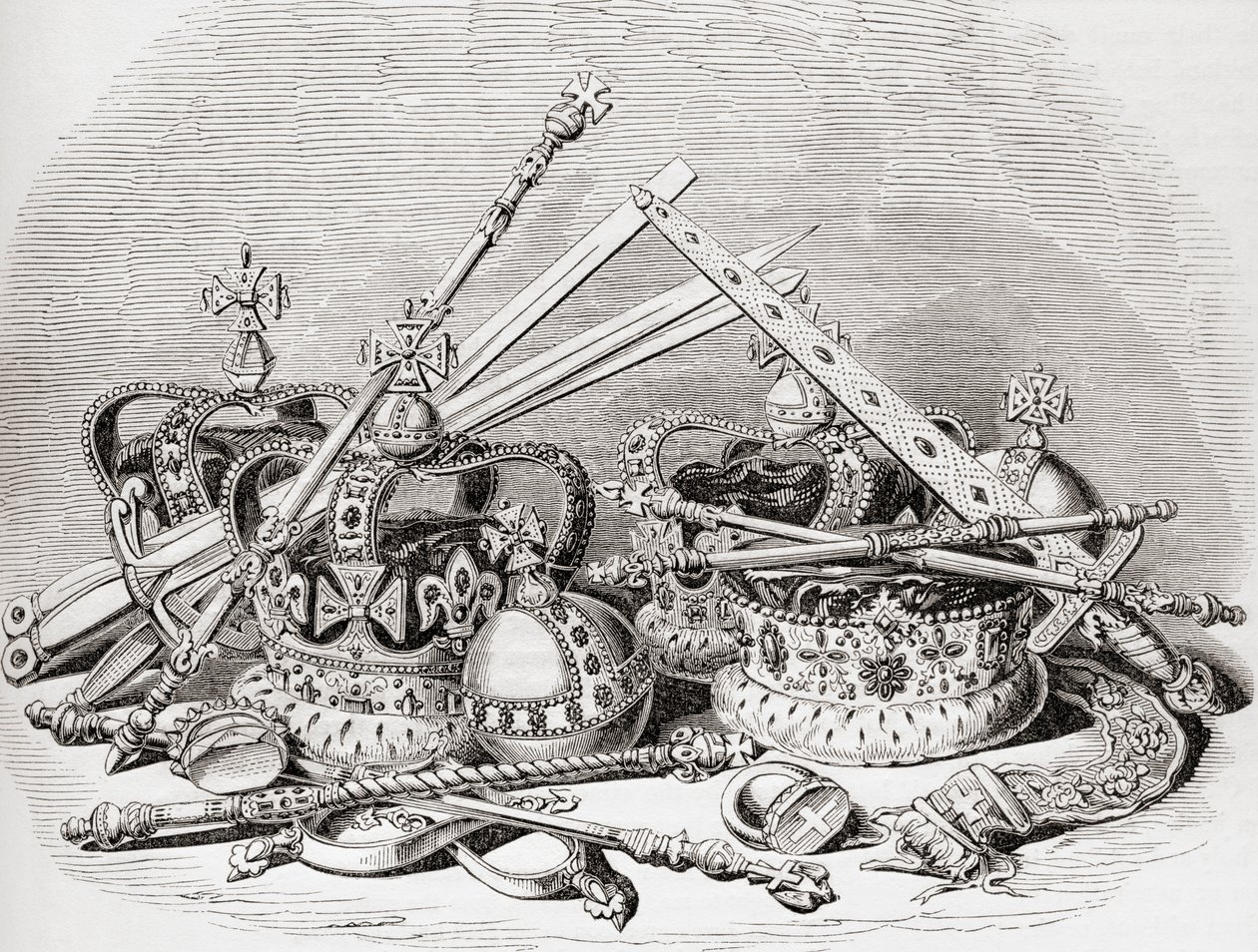 Engelsk regalia, fra Old England: A Pictorial Museum, pub. 1847 av English School