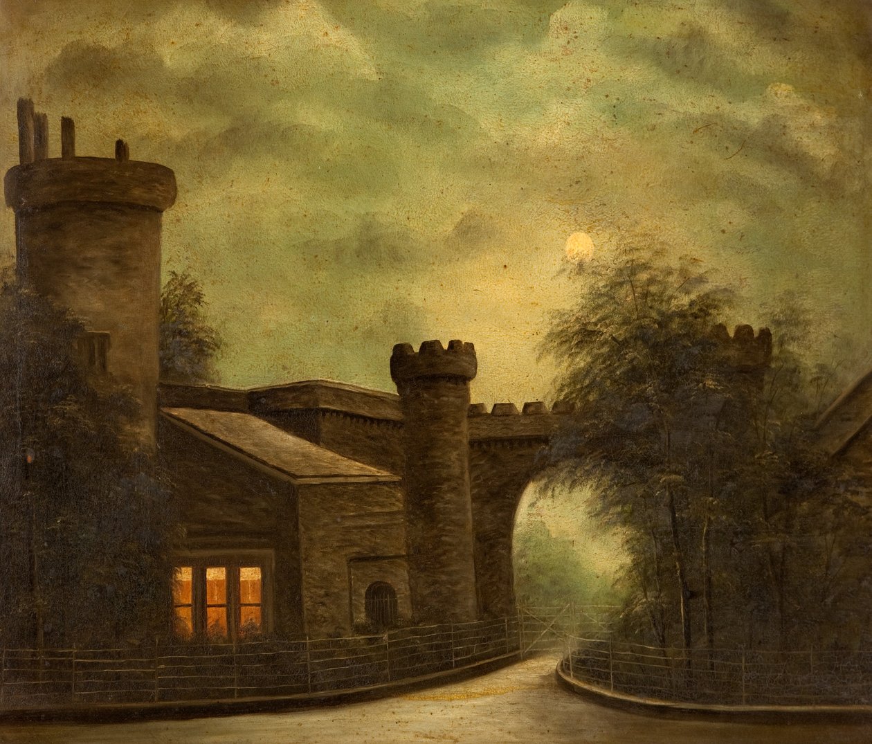 Inngang til Towneley Park, ved Moonlight av English School