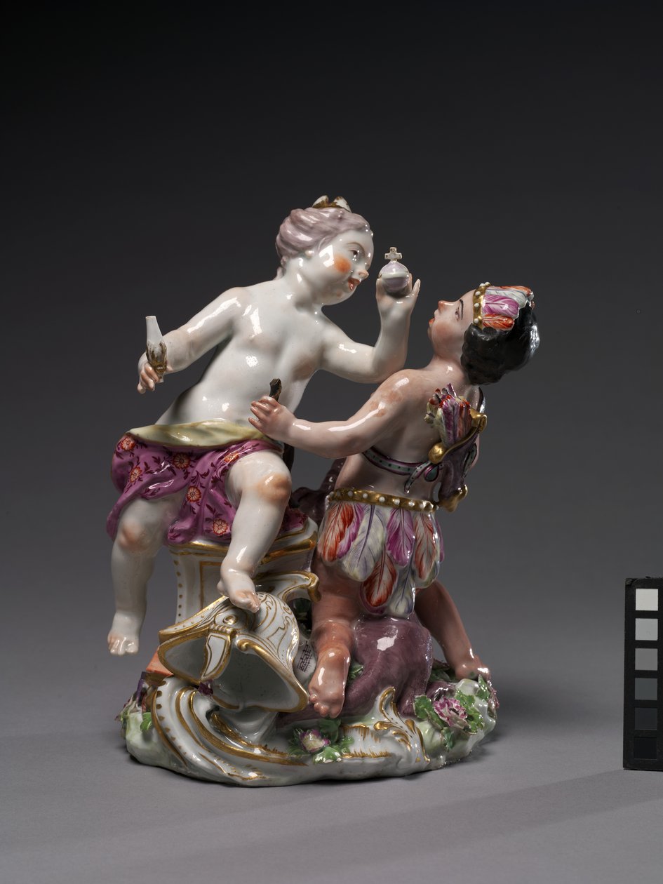 Europa og Amerika, produsert av Chelsea Porcelain Factory, ca. 1760 av English School