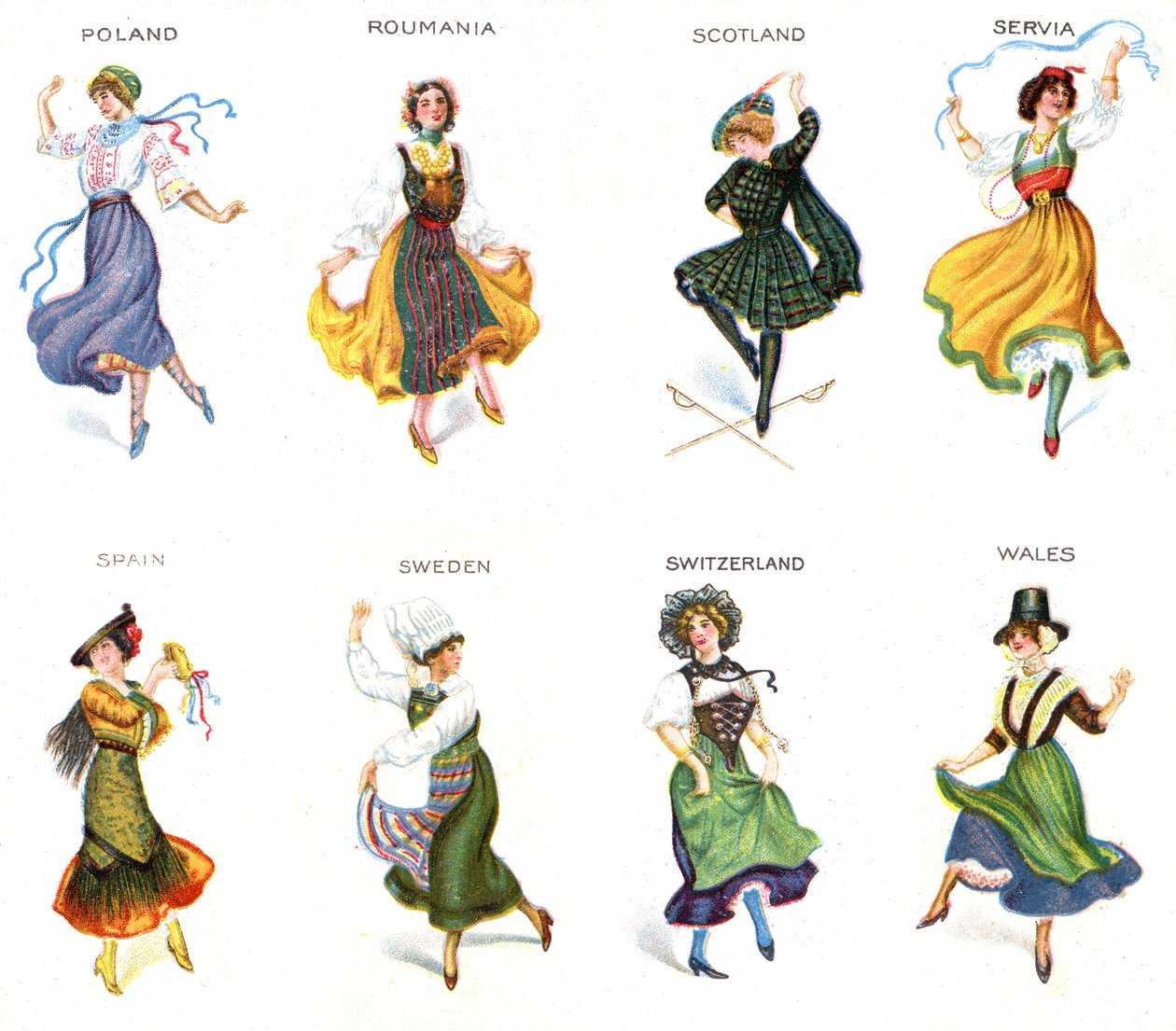 Europeiske dansere, sigarettkort, 1915 (se også 473602) av English School