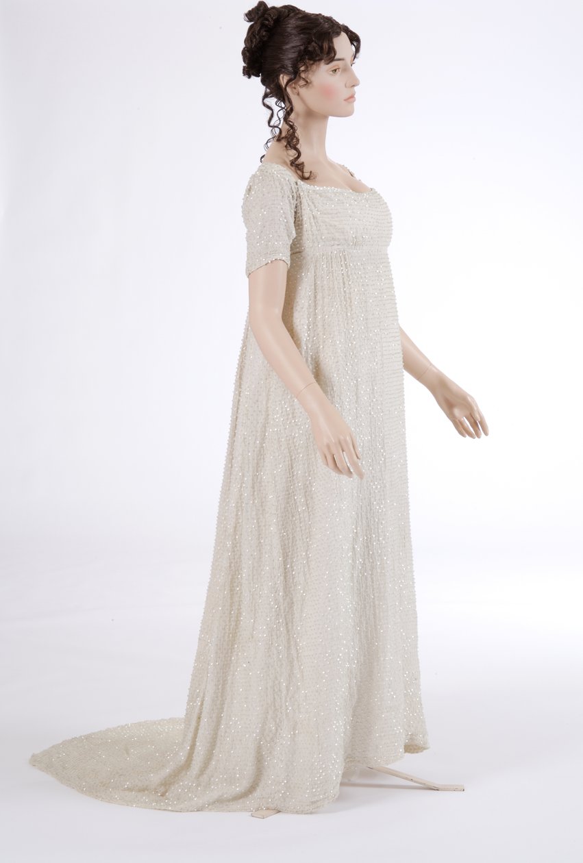 Aftenkjole, 1800 (bomullsmuslin og glassperler) av English School