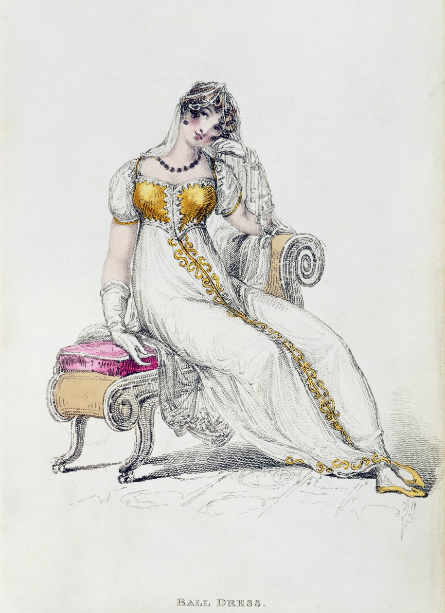 Aftenkjole eller brudekjole, motetallerken fra Ackermanns Repository of Arts av English School