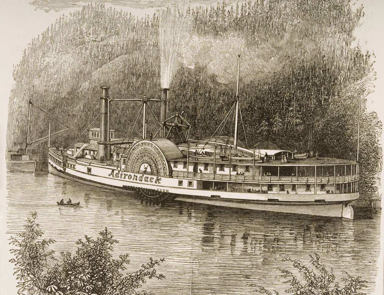Ekskursjonsdampbåt på Hudson River, ca. 1870, fra 'American Pictures' utgitt av Religious Tract Society, 1876 av English School