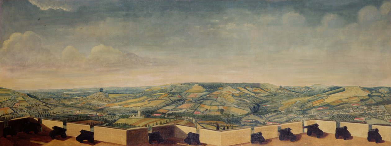 Omfattende landskap sett fra Rodborough Fort, ca. 1764 (for detaljer se 65822, 65823 og 3707654) av English School