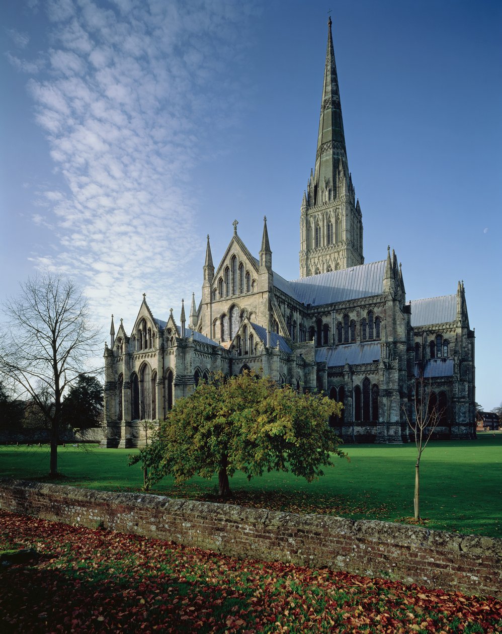 Utvendig utsikt over Salisbury Cathedral, 1220-58 av English School
