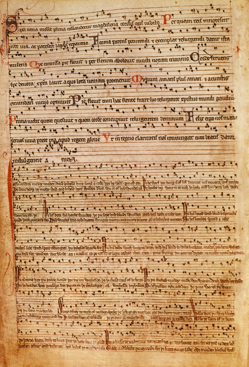 F.154v middelaldermusikalsk notasjon (lito) av English School