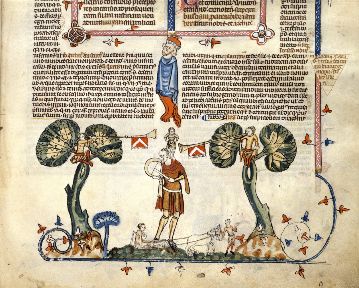 F.94 Mann som spiller en fife og tromme, fra Smithfield Decretals, ca. 1340 (vellum) av English School