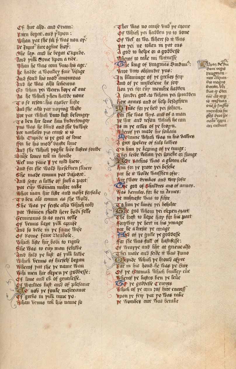 F98r fra Ms New Coll 266, De confessio amantis av John Gower (penn og blekk på vellum) av English School