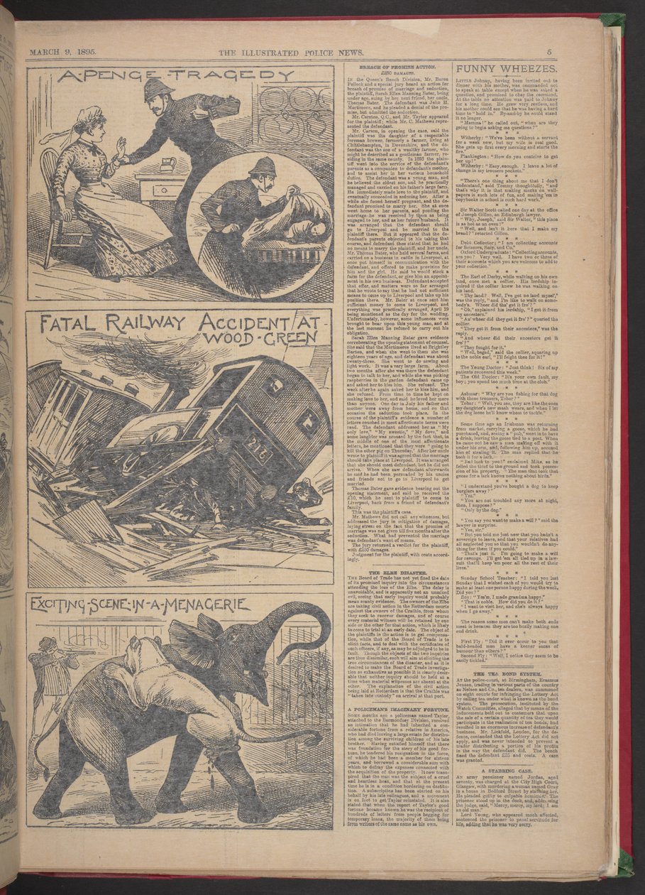 «DØDELIG JERNBANULYKKE VED WOOD-GREEN.» Illustrated Police News, 9. mars 1895 (avispapir) av English School