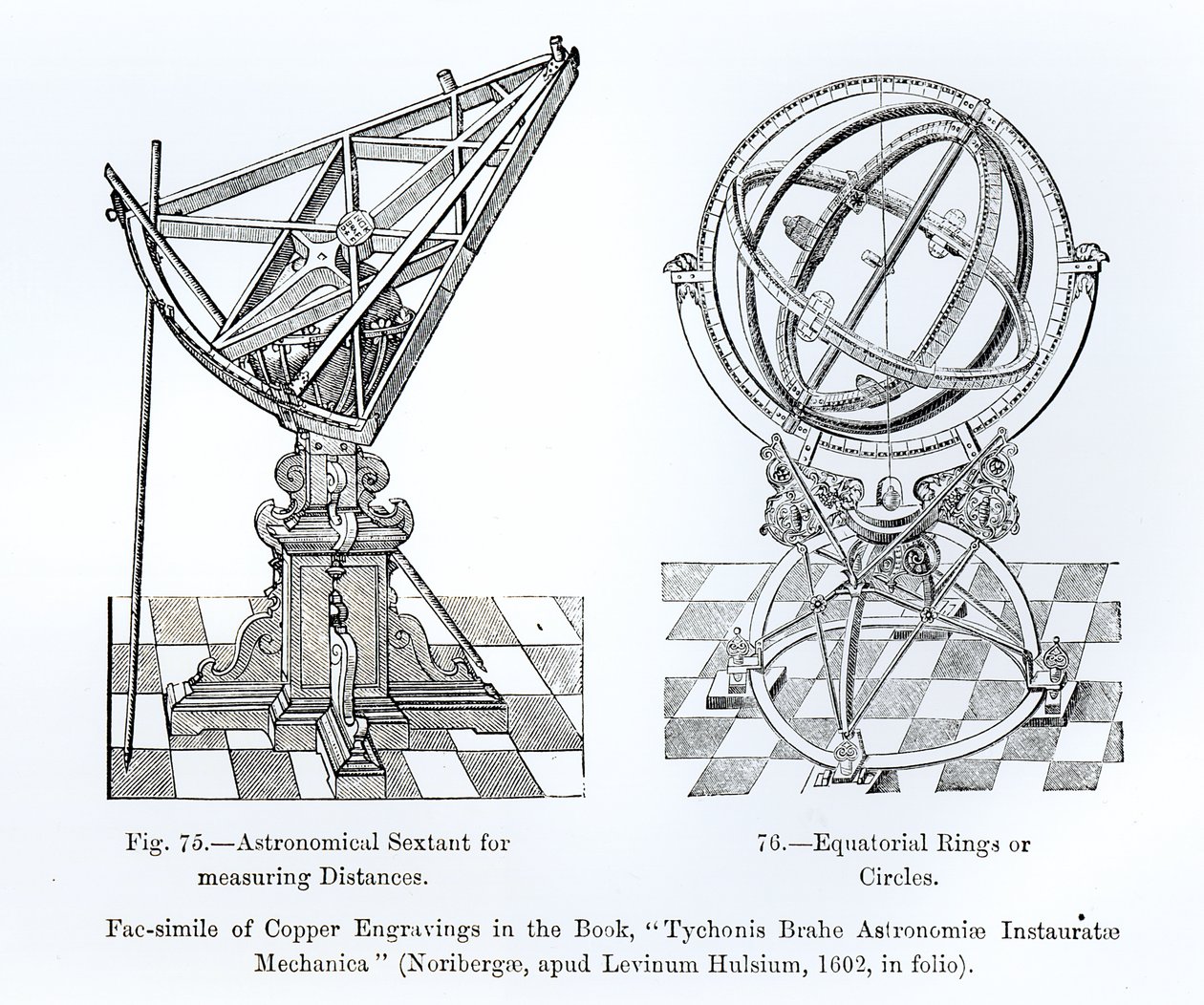 Faksimile av kobberstikk fra Tychonis Brahe Astronomiae Instauratae Mechanica, 1602 av English School