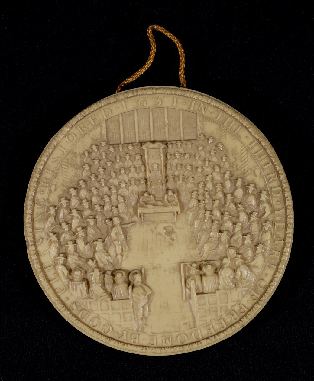 Faksimile av Great Seal of England fra 1651, forside som viser Underhuset i Session (se 105042 for bakside) av English School