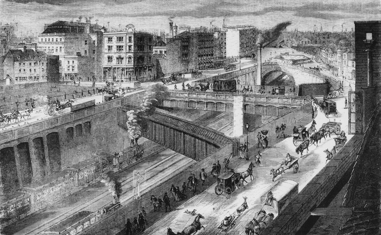 Farringdon Road og Metropolitan Railway ser nordover av English School