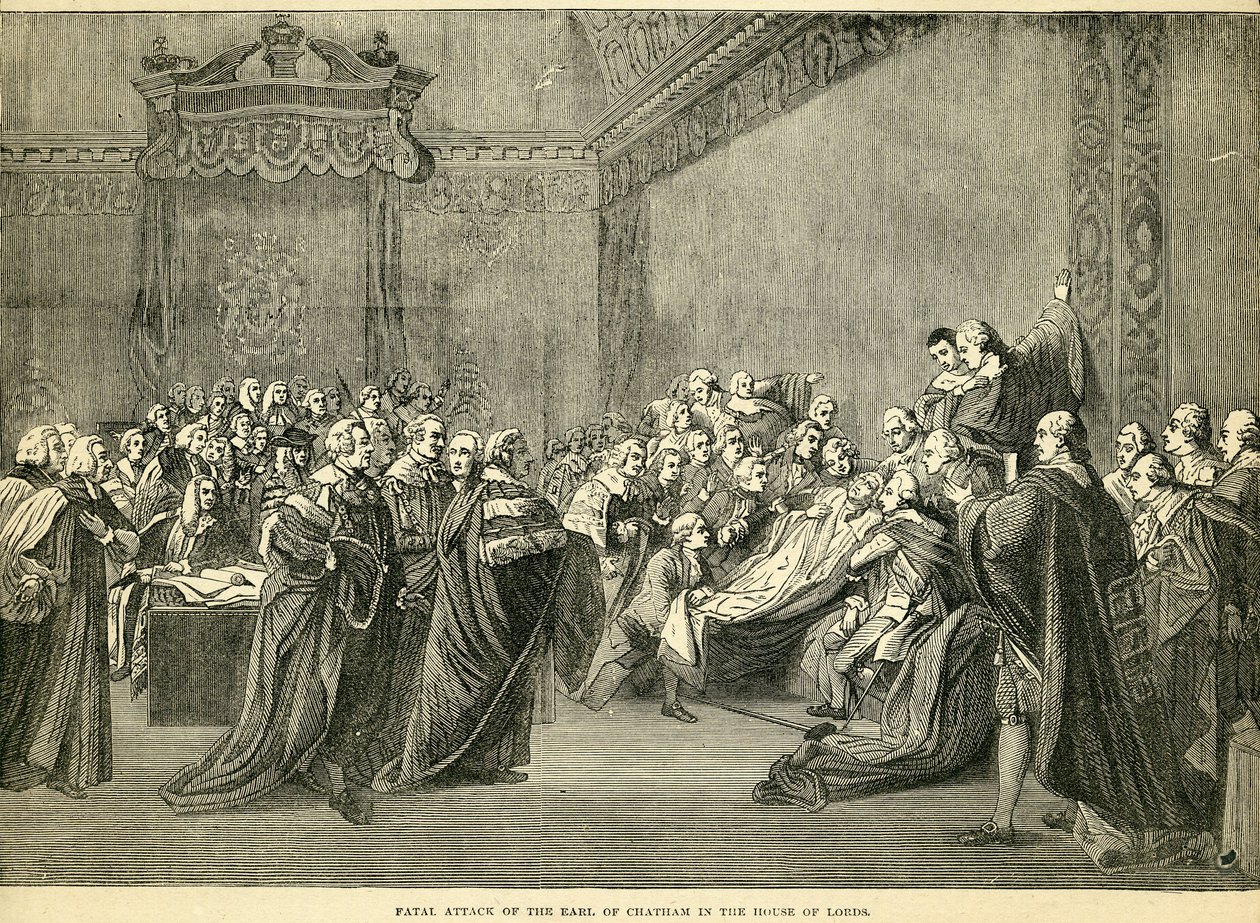 Fatalt beslagleggelse av jarlen av Chatham i House of Lords, 1778 av English School