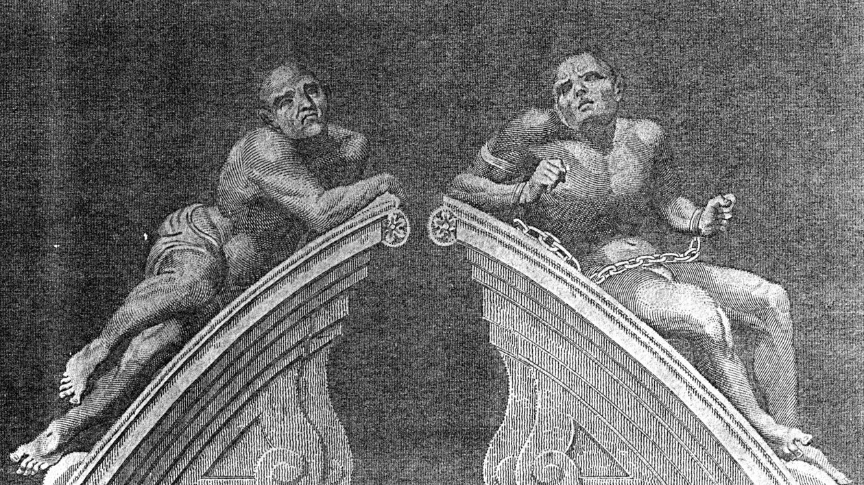 Figurer over Gateway of Bethlehem Hospital, gravert av A. Birrell for Lamberts History of London, 1805 av English School