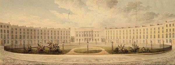 Finsbury Circus Ser nordover mot London Institution, ca. 1820 (akvarell på papir) av English School