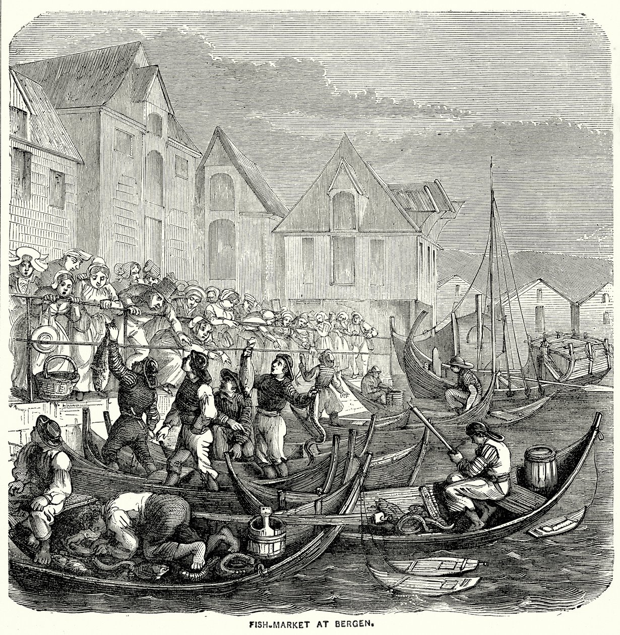 Fiskemarkedet i Bergen (gravering) av English School