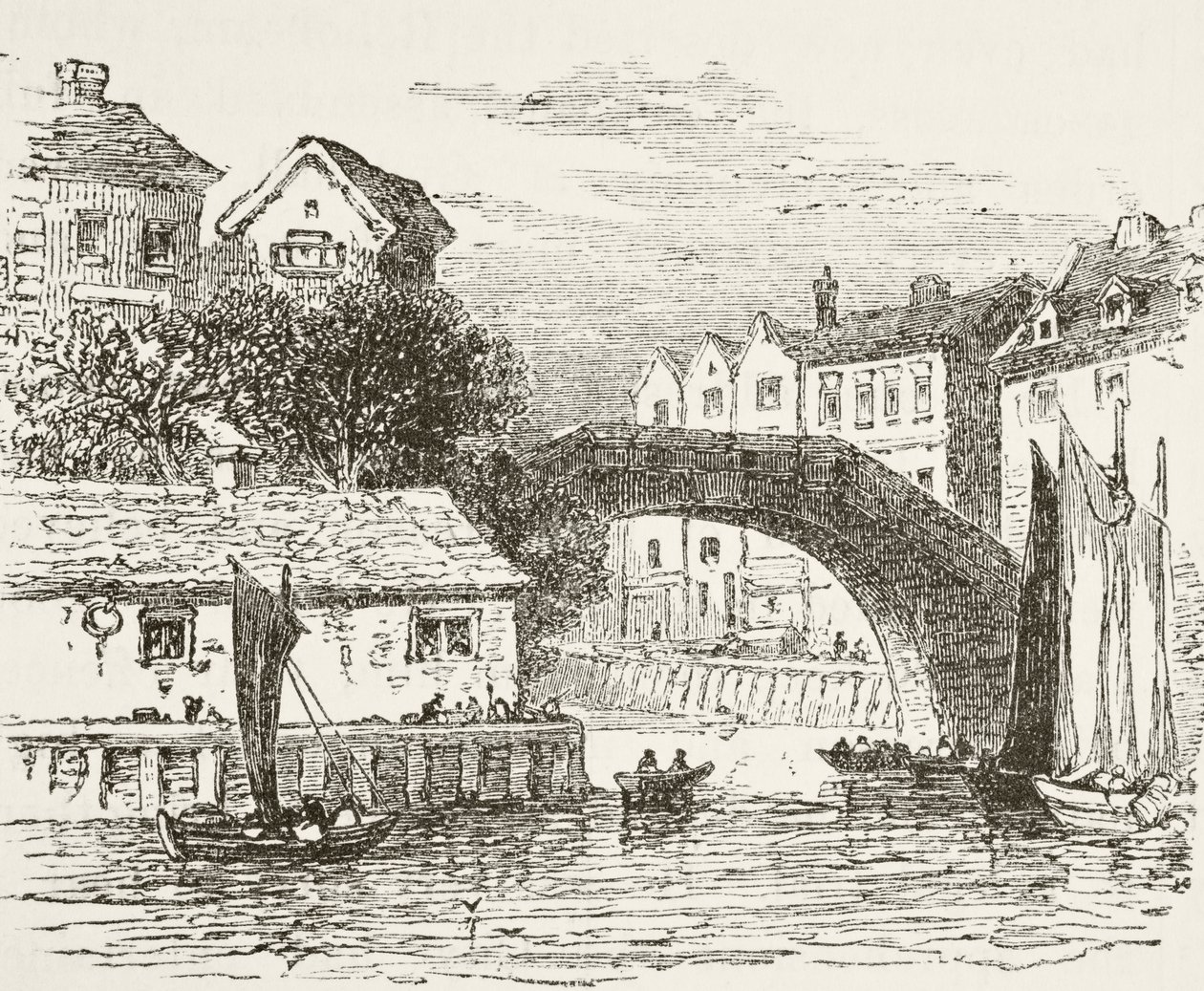 Fleet Bridge, London på 1600-tallet, fra 'The National and Domestic History of England' av William Hickman Smith Aubrey (1858-1916) publisert London, ca. 1890 av English School