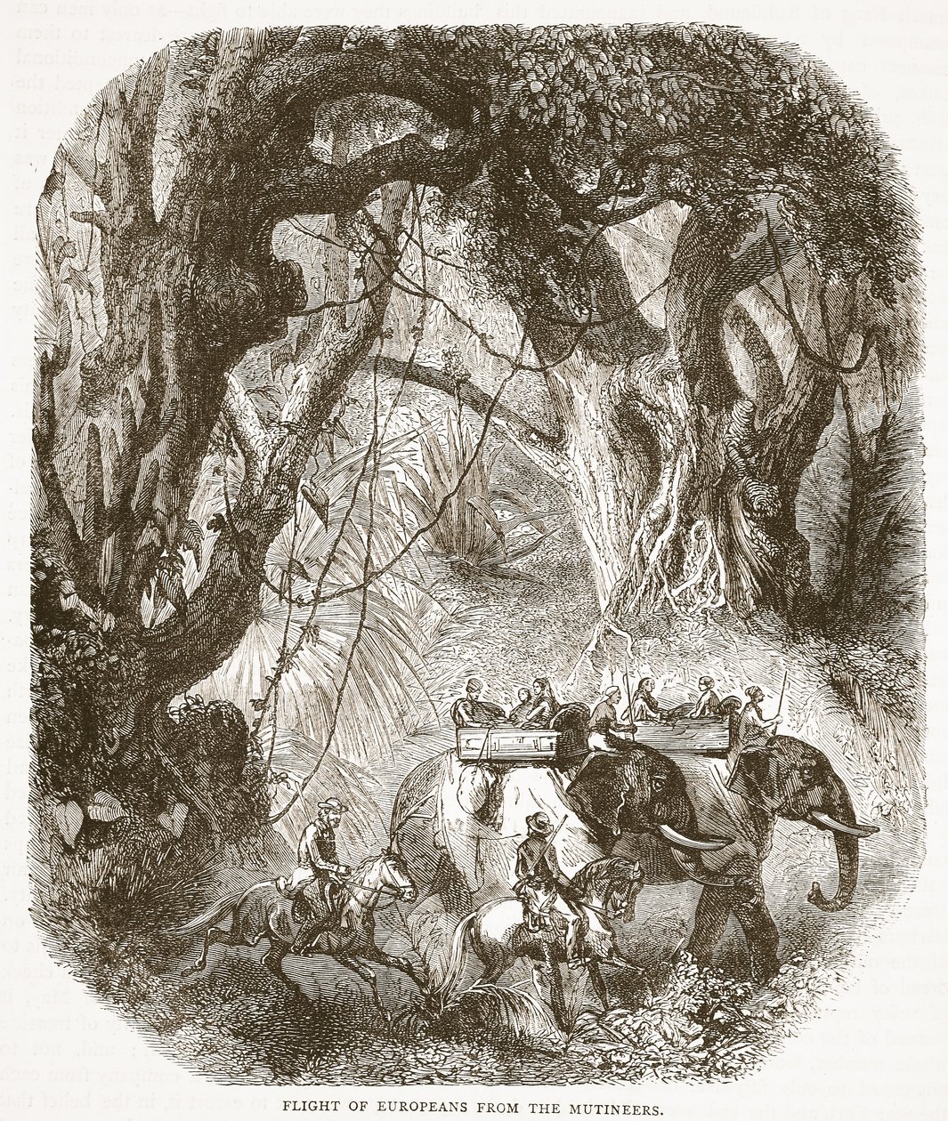 Flight of Europeans from the Mutineers, illustrasjon fra Cassells Illustrated History of England av English School