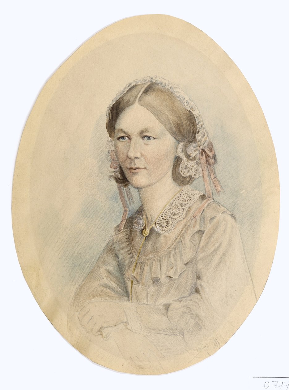 Florence Nightingale, etter et fotografi av Lenthall, 1956 (blyant og vask på papir) av English School