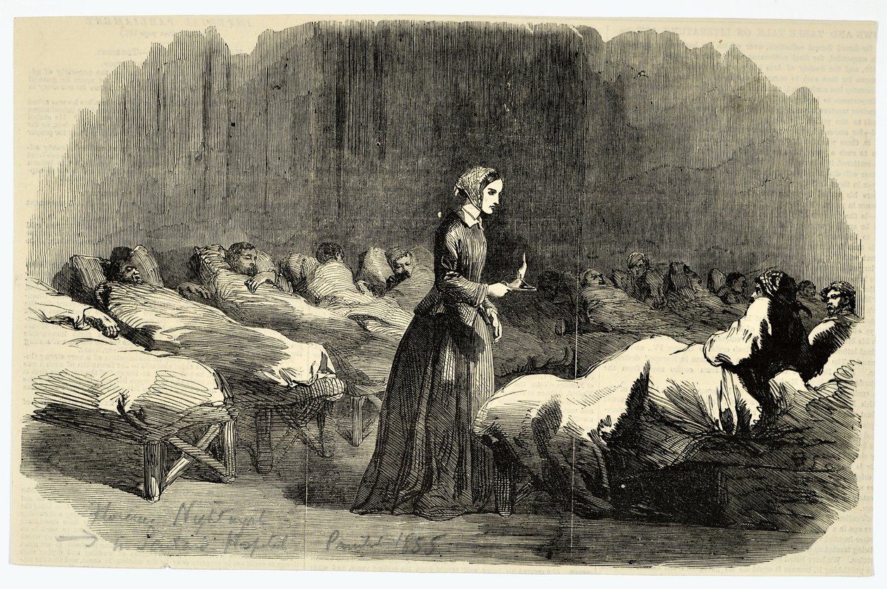Florence Nightingale på Barrack Hospital, Scutari, 1855 av English School