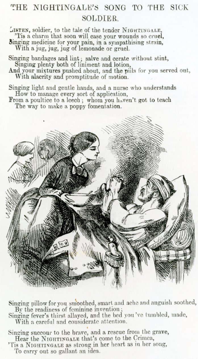 Florence Nightingale pleier en syk soldat på Krim av English School