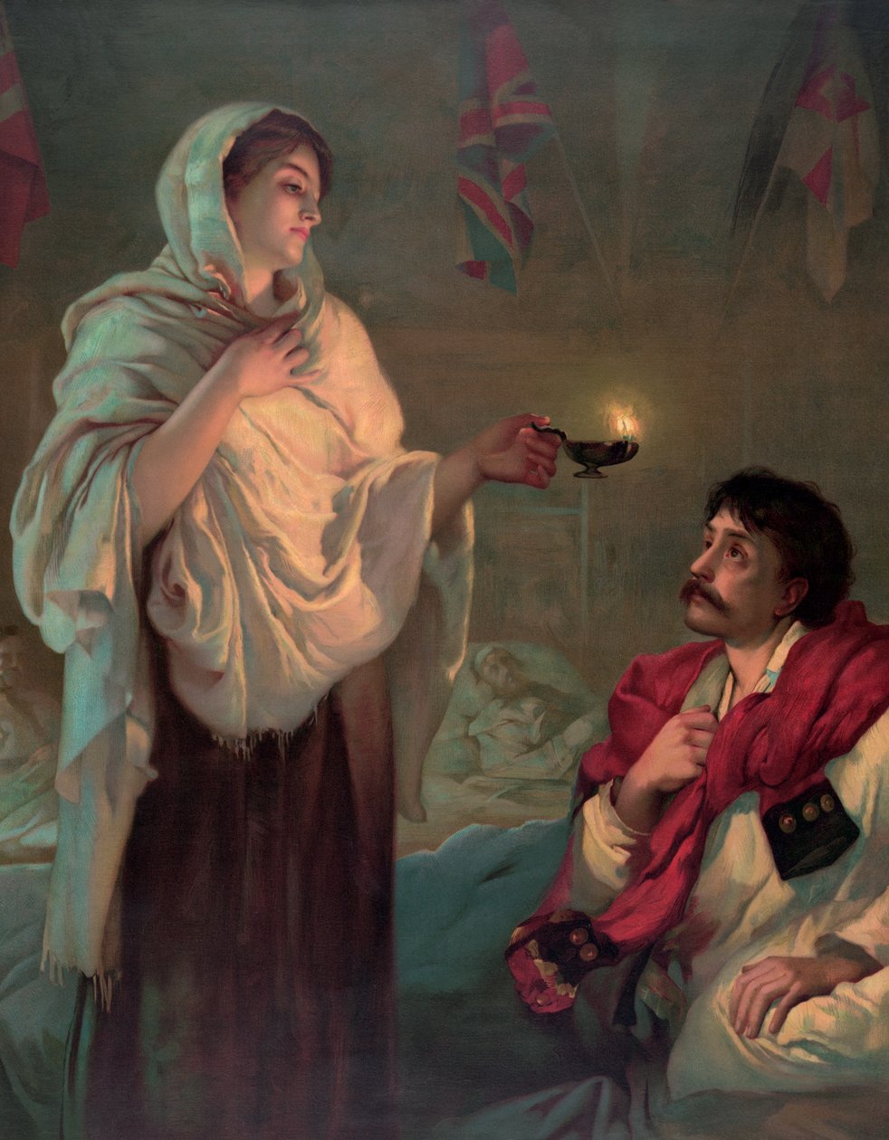 Florence Nightingale med en oljelampe av English School