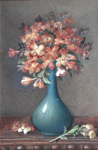 Blomster i en blå vase, ca. 1870 (akvarell på papir) av English School