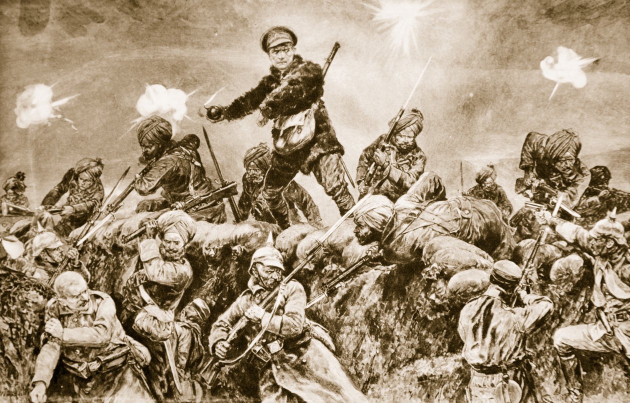 For the Glory of the Raj: Indiske tropper anklager de tyske skyttergravene ved Neuve Chapelle, mars 1915, 1914-19 av English School