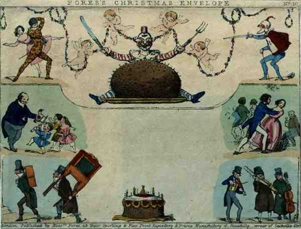 Fores julekonvolutt, pub. av Mrs Fores, ca. 1840 (farget gravering) av English School