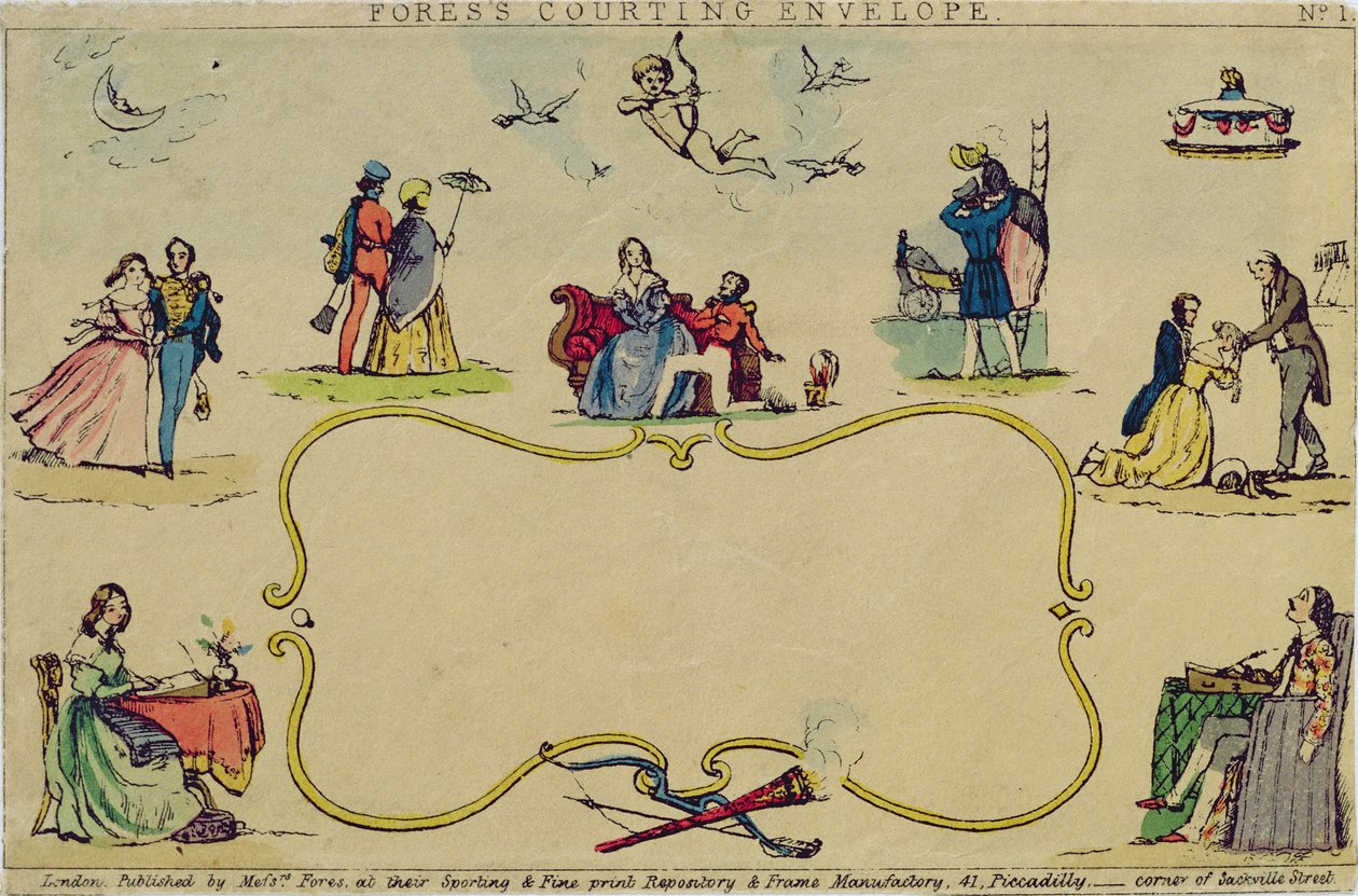 Forss Courting Envelope, pub. av herrer Fores, ca. 1840 av English School