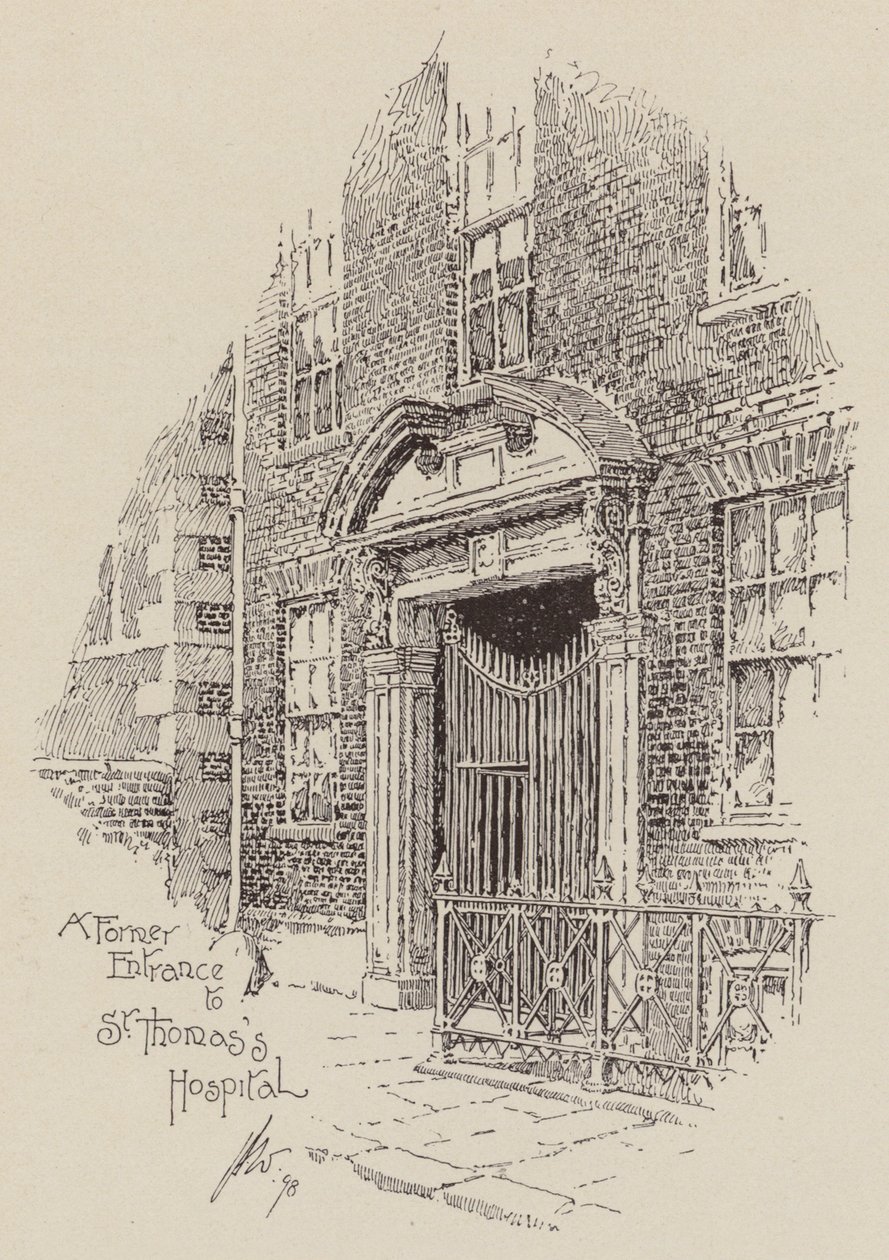 Tidligere inngang til St. Thomas#39;s Hospital (litografi) av English School