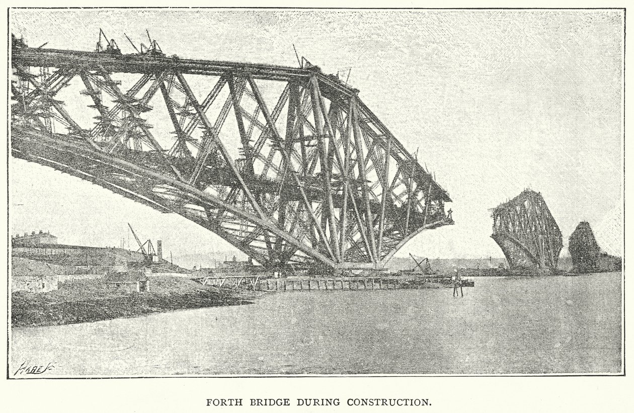 Forth Bridge under bygging (gravering) av English School