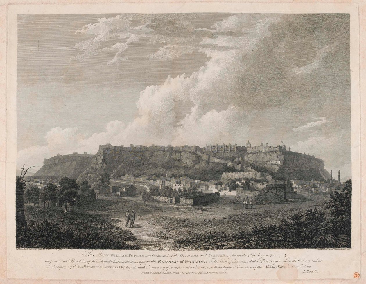 'Fortress of Gwalior' (linjegravering, farget) av English School
