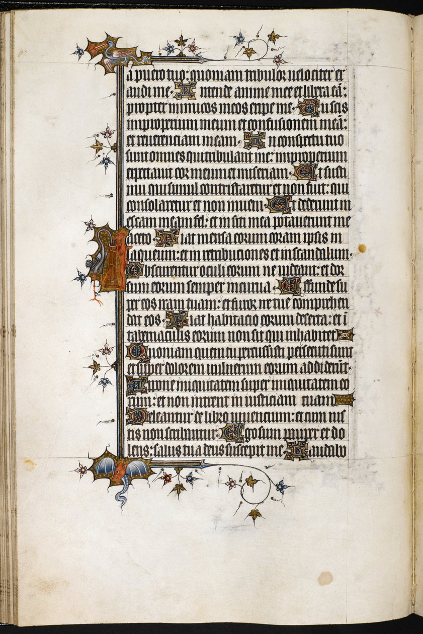 Rev og stork i kantdetaljen til MS Egerton 3277, f.47v, fra 