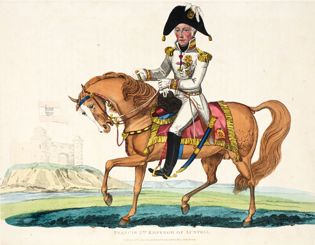 Frans 2., keiser av Østerrike, pub. av Richard Evans, gravert av Romney, illustrasjon fra An Historical Account of the Battle of Waterloo av William Mudford, 1816 av English School