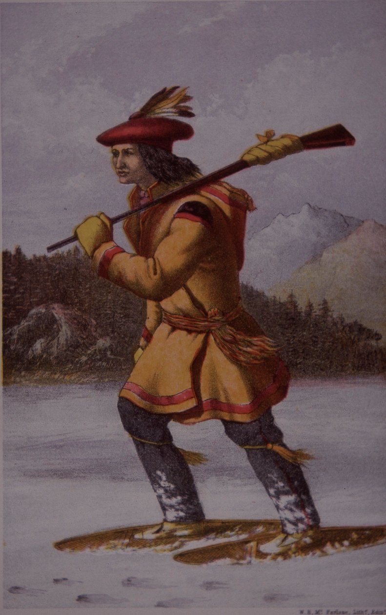Fransk pelsfanger i Canada på 1700-tallet (farge litho) av English School