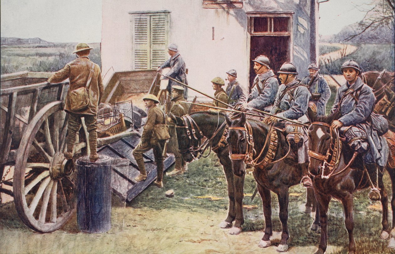 Franske lansere som ankom en landsbyutpost, kom til hjelp for de britiske styrkene, 1914-19 av English School