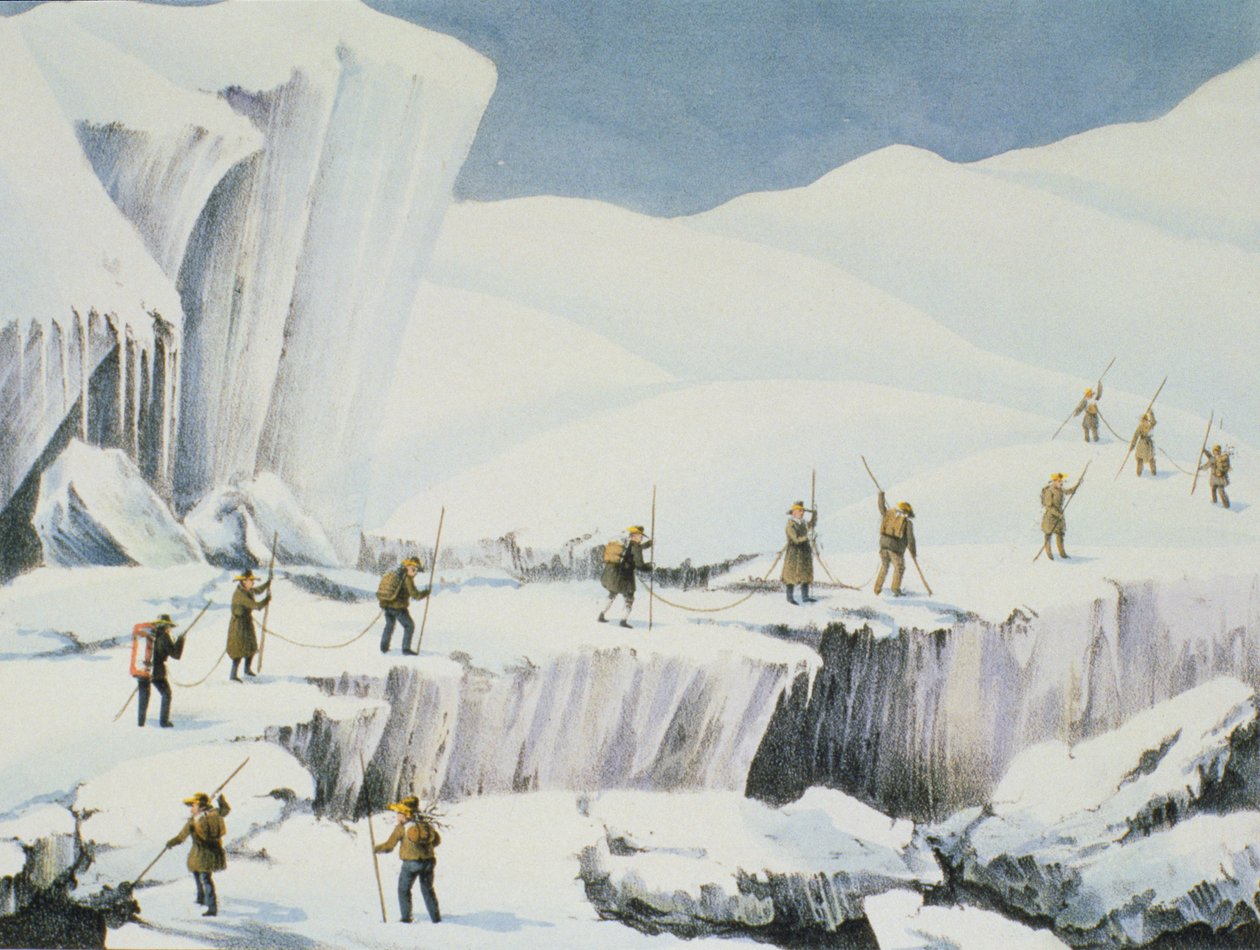 Hyppig opptreden av isen med snøbroer, fra A Narrative of an Ascent to the Summit of Mont Blanc av Charles Fellows (1799-1860), utgitt 1827 av English School