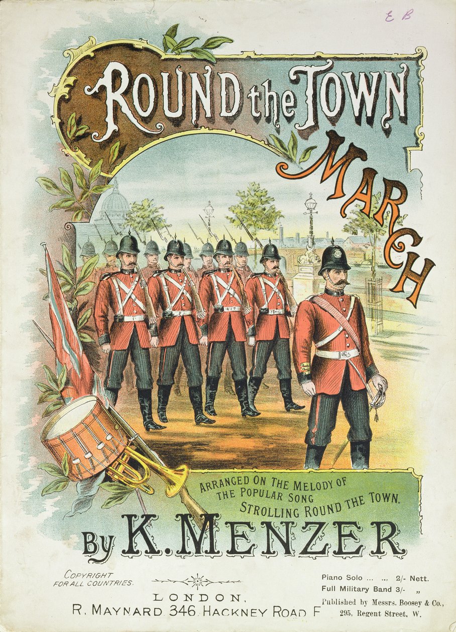 Forside på partituret til Round the Town March, av K. Menzer av English School